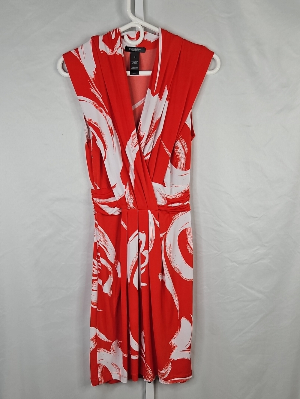 Bisou Bisou Red & White Faux-Wrap Midi Cocktail Dress Size 6